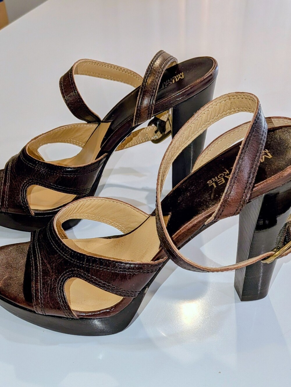 MICHAEL Michael Kors Dark Brown Leather Open-Toe Ankle-Strap Heel - Picture 2 of 6